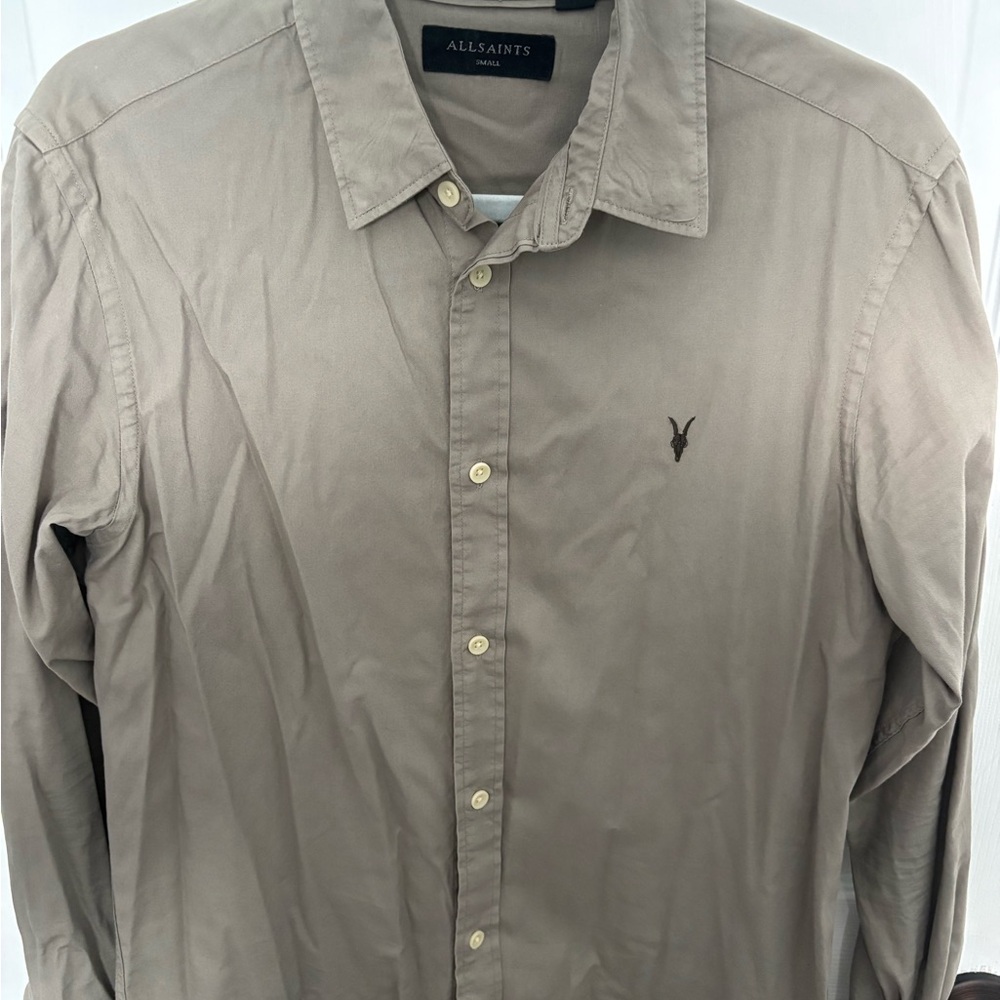 All Saints Men's Beige Button Down Shirt